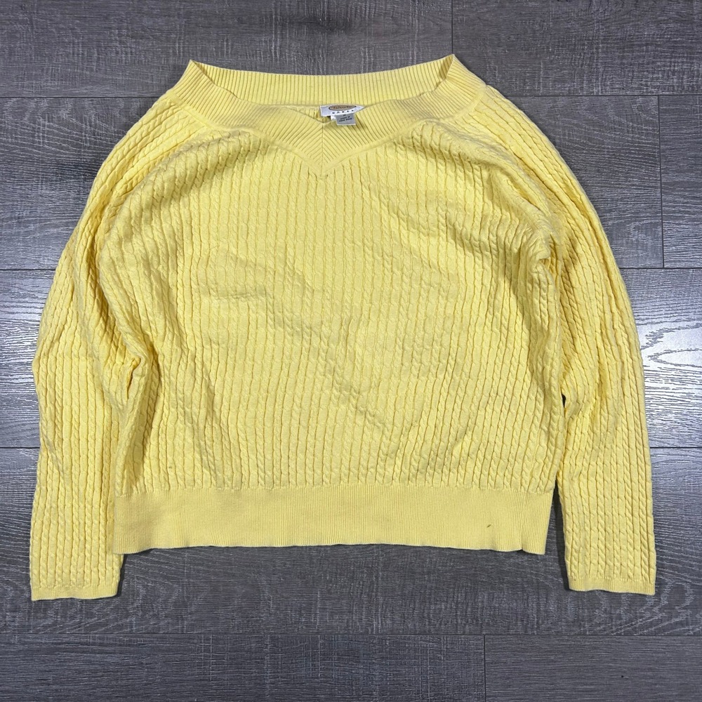 Talbots Woman Yellow Cable Knit Sweater Notched V-Neck Long Sleeve Plus Size X